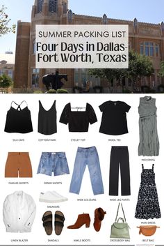 four days in dallas, texas with text overlay that reads summer packing list for 4 days