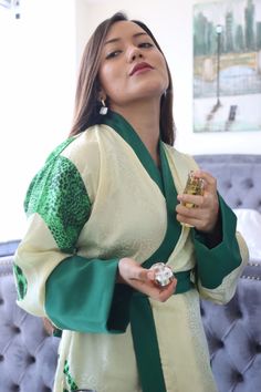 silk loungewear Elegant Green Silk Robe, Green Silk Kaftan With Kimono Sleeves, Green Kimono With Kimono Sleeves For Tea Ceremony, Elegant Green Formal Kaftan, Luxury Silk Kimono For Evening, Elegant Cream Kimono With Kimono Sleeves, Elegant Kimono With Kimono Sleeves For Tea Ceremony, Bridal Robes Personalized, Copper Dress