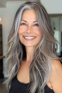 Natural Gray Transition, Warm Gray Hair, Grey Roots Blending Dark Hair, Gray Roots Blending, Grey Hair Growing Out, Growing Out Grey Hair Transition, Growing Out Gray Hair Blending, Blending Gray Hair With Blonde, Gray Wavy Hair