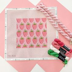 Strawberries Needlepoint Kit - KC Needlepoint Needlepoint For Beginners, Best Scissors, Travel Ornament, Nutcracker Ornaments, Monogram Pillows, Wood Artist, Needlepoint Designs, Baby Ornaments, Needlepoint Patterns