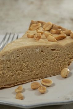 a slice of peanut butter pie on a plate with a fork