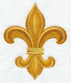 a gold fleur de lis embroidered onto white fabric