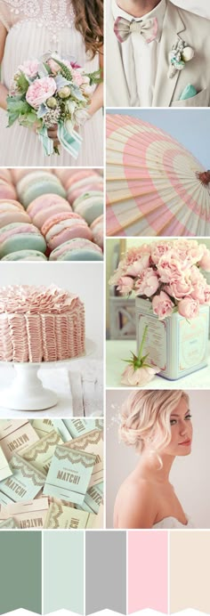 a collage of photos with different colors and patterns on them, including pinks, green