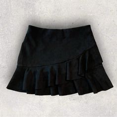 Nwt Vestique Miniskirt. Features: Ruffles Thick Elastic Waistband Suede Material Measurements: Waist 15” Length 15.5” Black Pleated Tiered Skort, Black Tiered Pleated Skort, Elegant Short Skort With Ruffles, Elegant Ruffled Short Skort, Black Ruffled Mini Skirt For Party, Short Ruffled Skirt For Night Out, Party Black Ruffled Mini Skirt, Black Flared Skort With Ruffled Detail, Fitted Black Skort With Ruffles