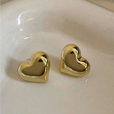 Heart Stud Earrings Golden Heart Earrings, Heart Earrings Gold, Oversized Hoop Earrings, Felted Earrings, Gold Heart Earrings, French Hook Earrings, Luxe Jewelry, Jewelry Accessories Ideas, Heart Stud Earrings