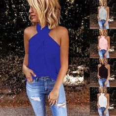 Great shopping ideas for Womens Halter Neck Tank Tops Vest Ladies Sleeveless Casual Plain Summer T-Shirt, Women's Top Turtleneck Pattern, Slim Vest, Patch Work Blouse, Solid Tank Tops, Halter Tank Top, Halter Tank, Casual Vest, Straight Dress, Solid Color Shirt