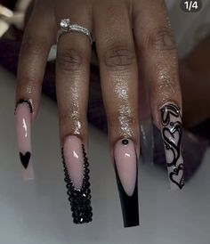 Black Acrylic Nails, Nails Design With Rhinestones, Her Nails, Black Nail Designs, Unique Acrylic Nails, Black Nail