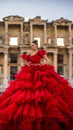 Ruffle Ball Gown, Bridal Gowns Plus Size, Gown One Shoulder, Mexican Quinceanera, Charro Quinceanera Dresses, Gowns Plus Size, Bridal Ball Gown, Red Wedding Dresses, Gown Plus Size