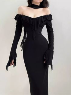 Bonnyshow Sexy Black Long Dress Size(cm): S,M,L  S: length 124, bust 73-96, waist 58-86  Hip 77-102 Sleeve Length 63  M: length 126.5, bust 77-100, waist 62-90 Hip 81-106 Sleeve Length 64  L: length  129  bust 81-104  Waist 66-94 Hip 85-110 Sleeve Length 65  The size is measured by hand, and that  error of 1-3 cm  is within the normal range! Black Long Dress, Choker Dress, Dress Women Elegant, Photo S, Midi Sheath Dress, Long Black Dress, Photo L, Fancy Dresses, Long Sleeve Maxi Dress