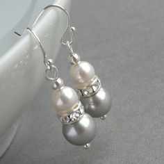 Silver Grey Earrings  Light Gray Bridesmaid - I can do this Silver Pearl Drop Bridal Earrings For Bridesmaid Gift, Elegant Silver Pearl Earrings For Bridesmaid Gift, Silver Pearl Bridal Earrings For Mother Of The Bride, Elegant Gray Earrings As Gift, Elegant Gray Earrings For Gift, Silver Dangle Pearl Earrings For Bridesmaid, Silver Drop Pearl Earrings For Bridesmaids, Silver Pearl Earrings For Bridesmaid Gift, Silver Dangle Earrings For Wedding Gift