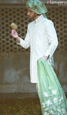 Mens Wedding Sherwani Organza Shawl, White Sherwani, Groom Sherwani, Mens Sherwani, Sherwani For Men, Sea Green Color, White Pajamas, Wedding Sherwani, Off White Mens