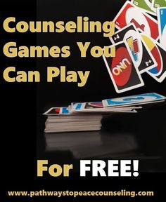 a pile of cards sitting on top of a table with the words, counseling games you can play for free