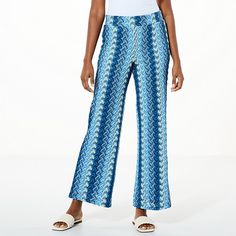 G by Giuliana Black Label Pull-On Crochet Wide-Leg Pant  This resort-ready crochet knit pant balances a cool, coastal vibe with a touch of femininity. Perfect for pulling on post dip, the wide-leg silhouette is perfect as a swimsuit coverup but can also be worn with a tank or cami for a no-fuss pulled together date-night look. Spring Fitted Knit Pants, Versatile Non-stretch Blue Bottoms, Fitted Knit Pants For Spring, Fitted Knit Bottoms For Spring, Versatile Stretch Bottoms For Vacation, Knit Bottoms For Summer Vacation, Summer Vacation Knit Bottoms, Blue Knit Bottoms For Spring, Spring Blue Knit Bottoms