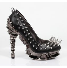 Gothic Gunmetal Spiked Pumps for Women | Style Heels | Hades Footwear Goth Heels Sandals, Luxury Ankle Strap Heels With Spikes, Goth Heels Clogs & Mules, Goth Heels & Wedges, Luxury Spiked Heels For Night Out, Spider Shoes Heels, Luxury Spiked Ankle Strap Heels, Goth Glam Shoes, Luxury Spiked Heels For Summer