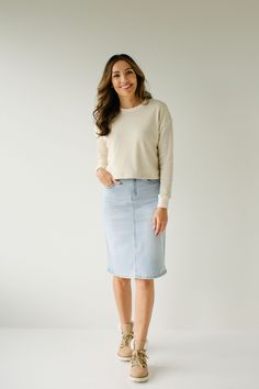 Nothing says summer like a light wash denim skirt! The 'Jamie' is sure to be your new favorite with its high-waist fit and subtle stretch. Functional front and back pockets are also the perfect place to stash all your small essentials! Pair the 'Jamie' with a tee and white sneakers for a day out on the town! 97% Cotton 3% Spandex Machine Wash Cold Do Not Bleach Hang to Dry Low Iron if Needed Model A Height 5'9" | Wearing Size 4 Model B Height 5'6" | Wearing Size 6 Model C Height 5'8" | Wearing S Light Wash Relaxed Fit Denim Skirt For Spring, Light Wash Relaxed Fit Denim Skirt With Pockets, Spring Light Wash Relaxed Fit Denim Skirt, Light Wash Relaxed Denim Skirt For Spring, Relaxed Light Wash Denim Skirt For Spring, Light Wash Denim Skirt For Everyday, Spring Denim Skirt With Frayed Hem For Everyday, Everyday High Rise Light Wash Denim Skirt, Everyday Light Wash Denim Skirt