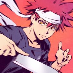 an anime character with pink hair holding a knife