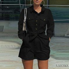 Lasaky - Stylish Casual Short Jumpsuit Streetwear Fashion Summer, Black Jumpsuit Outfit, Womens Jumpsuits Casual, Dungarees Shorts, Belted Romper, Summer Playsuit, Designer Jumpsuits, Jumpsuit Elegant, Pocket Shorts