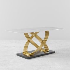 a white marble table with gold accents