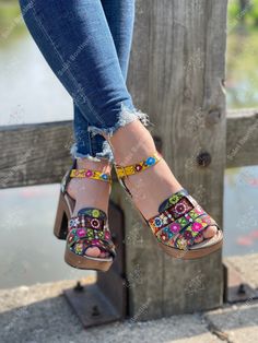 "Let your shoes be the star of the show when you wear these beautiful Artisanal Mexican Heels! These premium quality heels are made from Mexican leather, feature a beautiful hand painted floral design, 3\" block heels and has a quarter strap with a buckle closure. These are the highest quality in Artisanal leather shoes. They are completely made by hand and painted by hand, making them one of a kind! How to order your size: Example, If you wear a size 7.5 order a 7. If you are a size 7 order a 7 Festival Platform Heels With Round Toe, Multicolor Open Toe Heels For Festival, Bohemian Multicolor Closed Toe Heels, Festival High Heel Platform Heels, Bohemian Round Toe Party Heels, Bohemian Party Heels With Round Toe, Multicolor Closed Toe Heels For Festivals, Bohemian Closed Toe Party Heels, Multicolor Heels With Wooden Heel And Round Toe