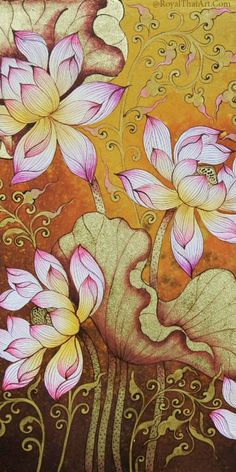 Beautiful Lotus Art handmade canvas wall art for living room from Thailand. Buy Art Paintings Online with Global Shipping Available