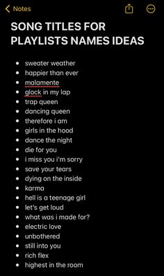 the song titles for playlist names ideas