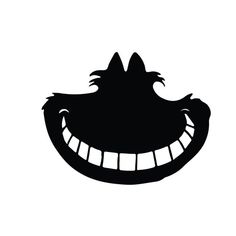 a black and white silhouette of a smiling dog's face with teeth on it