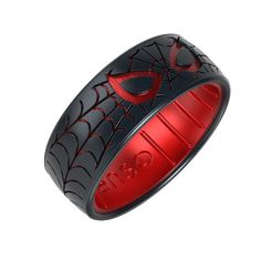 a spider man ring is shown on a white background with red light in the middle