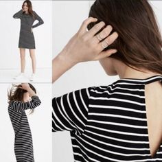 Nwt Madewell Womens $98 Striped Keyhole-Back Dress Xs Black White G2852 Casual. Measured Flat An Unstretch: Pit To Pit: 18" Pit To Bottom Hem: 27" Sleeve:19" Knit Jersey Dress, Business Professional Dress, Knee Length Sweater, Green Knit Dress, Long Sleeve Boho Dress, Blue Plaid Dress, Striped Tunic Dress, Striped Knit Dress, Jersey Knit Dress