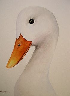 a painting of a white duck with an orange beak