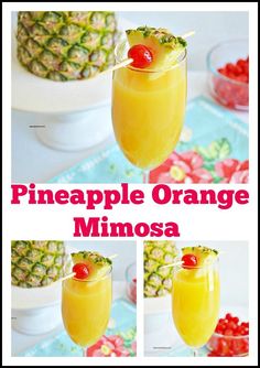 pineapple orange mimosa with cherry garnishes