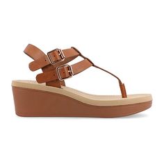 Take the effort out of dressing up during this warm weather season with the Bianca sandal by Journee Collection. This sandal features a colored wedge and a soft cushioned insole. The dual buckle design and heel strap finish off this unique design.Features: Cushioned, LightweightClosure Type: BucklePlatform Shoe Height: 1 InchShoe Heel Height: 2 1/4 InchesUpper/Outer Base Material: 100% SyntheticShoe Lining Material: SyntheticSole Material Content: 100% RubberToe Type: Open ToeShoe Strap Type: A… Brown Wedge Sandals, Sandals Wedge, Weather Seasons, Sandals Brown, Journee Collection, Strap Heels, Wedge Sandals, Warm Weather, Design Features