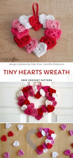 crochet heart wreath made with tiny hearts