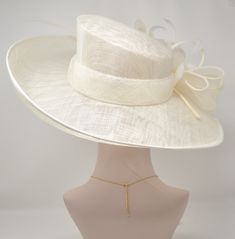 Church Kentucky Derby Hat Carriage Tea Party Wedding Wide Brim Royal Ascot Horse Race Oaks Day Hat off White/ivory - Etsy White Flat Brim Hats For Formal Occasions, White Formal Hat Band For Spring, White Fitted Boater Hat With Short Brim, Fitted Cream Hat Bands, Elegant Adjustable Beige Hat Bands, Formal White Straw Hat With Curved Brim, Fitted Brimmed Cream Hat, Fitted Cream Costume Hats And Headpieces For Ceremony, Fitted Cream Brimmed Hat