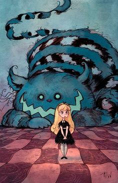 a cartoon character standing in front of a giant monster with her hands on her hips