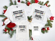 North Pole Correctional Christmas T-Shirt, Funny Matching Family Christmas Shirt 2024, Funny Jail Inmate Shirts, Cousin Crew Holiday, Xmas **Please note: This is not a set - Shirts must be purchased separately to receive several of them. If you have any questions, feel free to reach out at any time, and we will be happy to assist you.** Celebrate the holidays with a twist of humor in our North Pole Correctional Christmas T-Shirt! Perfect for matching family outfits, these funny jail inmate shirt Family Christmas Shirts Funny, Funny Family Christmas Shirts, Funny Matching, Cousin Crew, Christmas Gathering, Funny Christmas Shirts, Family Christmas Shirts, Christmas T Shirt, Matching Family Outfits