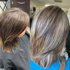 Blending gray and creating dimension so it grows out gracefully!! This hair turned out so beautiful, inspired by @jackmartincolorist! Have… | Instagram Grey Blending Highlight Lowlight, Blending Gray Hair With Light Brown, Gray Blending Light Brown Hair, Brown Hair Gray Blending, Hide Gray Hair With Highlights Brunettes, Lowlights Hair, Silver Pixie, Blowout Haircut