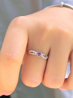 1pc 925 Sterling Silver Twist Heart Shape Purple Cubic Zirconia Wedding Band Engagement Bridal Party Ring For Women, Fine Lady Jewelry Gift Purple    925 Sterling Silver     Fine Jewelry, size features are:Bust: ,Length: ,Sleeve Length: Twisted Heart, Ring Purple, Purple Collar, Purple Rings, Party Rings, Fine Rings, Accessories Rings, Wedding Band, Bridal Party