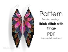 a pair of earrings with the words pattern beaded earrings, and an image of a butterfly