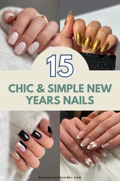 Simple New Years Nails New Years Nail, Nye Look, Gold French Tip, New Years Nail Art, New Years Nail Designs, Stunning Nail Designs