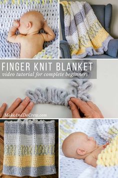 the finger knit blanket is made with two different colors and sizes, but it's not