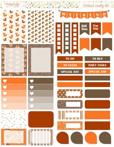 an orange and brown planner sticker sheet