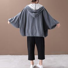 Item Code2323972620350Material51%-70%CottonProduct Details:·Casual·Hooded·Solid Color·Zipper,Drawstring·Long Sleeve,Batwing SleeveOne Size(Fit for EU 38-40,US8-10,UK12-14,AU12-14,NZ12-14)Length: 60.00-70.00 cm/ 23.62-27.56 "Bust: 192.00 cm/ 75.59 "Sleeve Length: 74.00 cm/ 29.13 "Arm: 70.00 cm/ 27.56 "Cuff: 20.00-34.00 cm/ 7.87-13.39 "Waist: 190.00 cm/ 74.80 "The model height:5'3"/161cm,weight:108.0lb/49kgPS:1.The measurement is measured by hands,there will be 1 cm-3cm in error,hope you can understand.2.The product is taken in the bright light,there may be a little different in the color of the kind, please consult with the real products,and hope you can understand. Gray Hooded Top For Spring, Gray Hooded Spring Top, Spring Gray Hooded Top, Oversized Drawstring Sweatshirt For Spring, Oversized Spring Sweatshirt With Drawstring, Cotton Hooded Jacket With Drawstring For Fall, Spring Relaxed Fit Long Sleeve Hooded Jacket, Relaxed Fit Long Sleeve Hooded Jacket For Spring, Fall Cotton Hooded Jacket With Drawstring