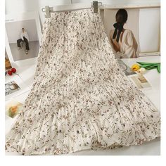 Korean Floral Printed Midi Pleated Skirt Style 19 One Size Casual Long Floral Print Pleated Skirt, Casual Long Pleated Floral Skirt, Floral Print Tiered Pleated Skirt For Summer, White Non-stretch Pleated Skirt For Spring, White Printed Long Skirt, White Printed Flowy Bottoms, Summer Long Floral Print Pleated Skirt, Spring Printed Mini Skirt, Casual Summer Pleated Skirt With Floral Print