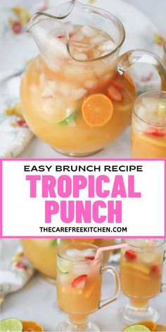 This homemade Tropical Punch recipe is a great way to add a little sunshine to your breakfast. Filled with citrus, pineapple juice, guava juice, and fizzy ginger ale, this easy punch recipe is the perfect non-alcoholic drink to serve for your next baby shower, holiday brunch, and more. Non Alcoholic Jungle Juice Recipe, Drink Recipes For Parties, Beach Punch Non Alcoholic, Citrus Drinks Non Alcoholic, Tropical Brunch Ideas, Non Alcohol Punch Recipes, Luau Punch Recipes Non Alcoholic, Pineapple Juice Drinks Non Alcoholic