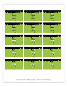 the grin face is drawn in green and black, with many different expressions on it