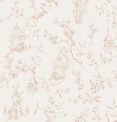 wallpaper with birdcages and flowers on it