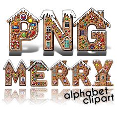 the letters pnc merry are made up of gingerbread houses