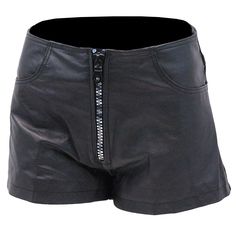 MEASURE BEFORE YOU PURCHASE! SIZE XS S M L XL 2X WAIST 26" 28" 30" 32" 34" 36" HIPS 32" 34" 36" 38" 40" 42" RISE 10" 10" 10" 10" 10" 10" Black leather booty shorts at a blow out bargain sale price. These cowhide leather shorts come with a shimmering silver and black front zipper. Short shorts with pockets that fits best for women with more narrow hips. A cute looking pair of ladies leather booty shorts with two front pockets, two rear patch pockets and are made of premium quality cowhide leather Leather Shorts With Zipper, Edgy Stretch Bottoms With Side Zipper, Edgy High Waist Bottoms With Side Zipper, Casual Bottoms With Zipper Closure For Night Out, Casual Bottoms With Side Zipper For Night Out, Black Bottoms With Zipper Closure For Summer, Edgy Fitted Shorts With Zipper Closure, Fitted Bottoms With Zipper Closure For Summer, Fitted Summer Bottoms With Zipper Closure