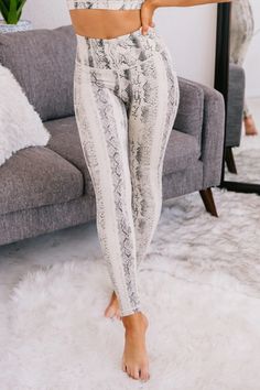 Feel Confident When You Go Back To The Gym In This Pair Of Sand Colored, Snake Print Leggings! They Look Good And Feel Great! $38, FAST AND FREE US SHIPPING! Print Leggings, Small Waist