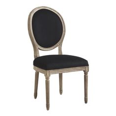 an antique style chair with black upholstered seat